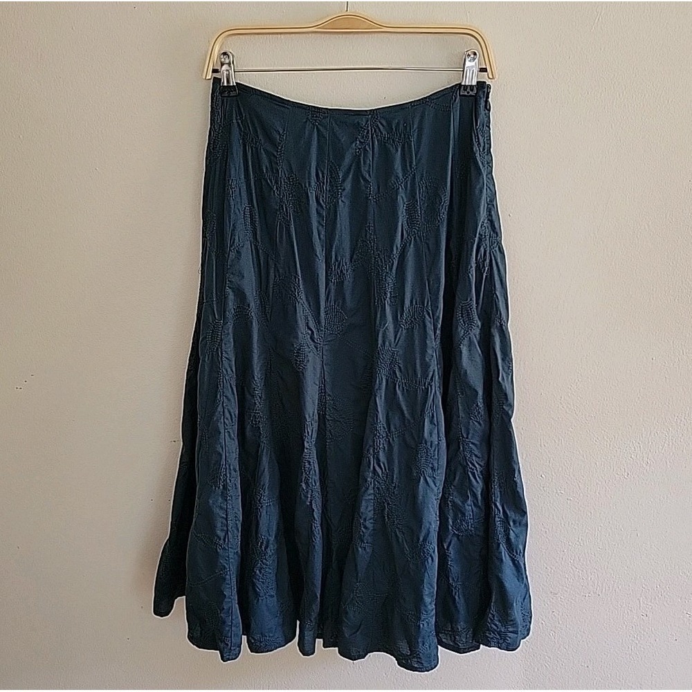 J Jill Embroidered A Line Midi Skirt Teal Blue Boho Chic Cottagecore‎ Feminine